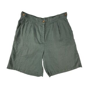 J. Jill Women's Size 12 100% Linen Wide Leg Bermuda Shorts Green Beach Resort